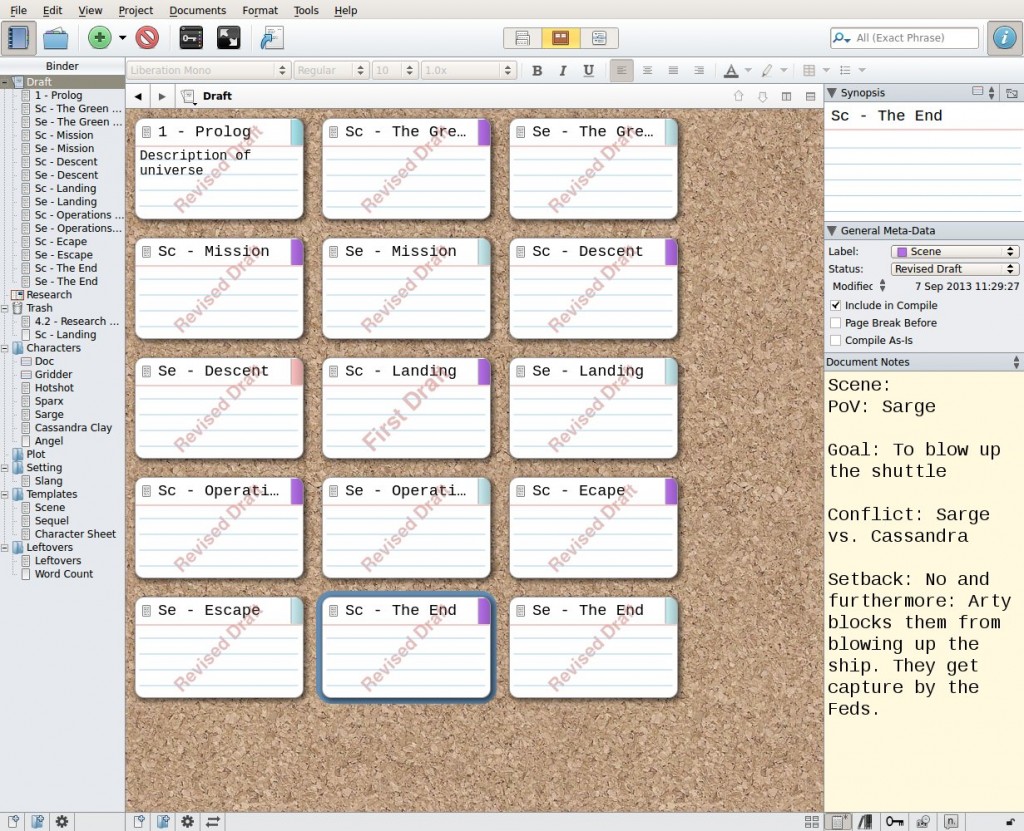 My Scrivener screen using the Jim Butcher method for structure